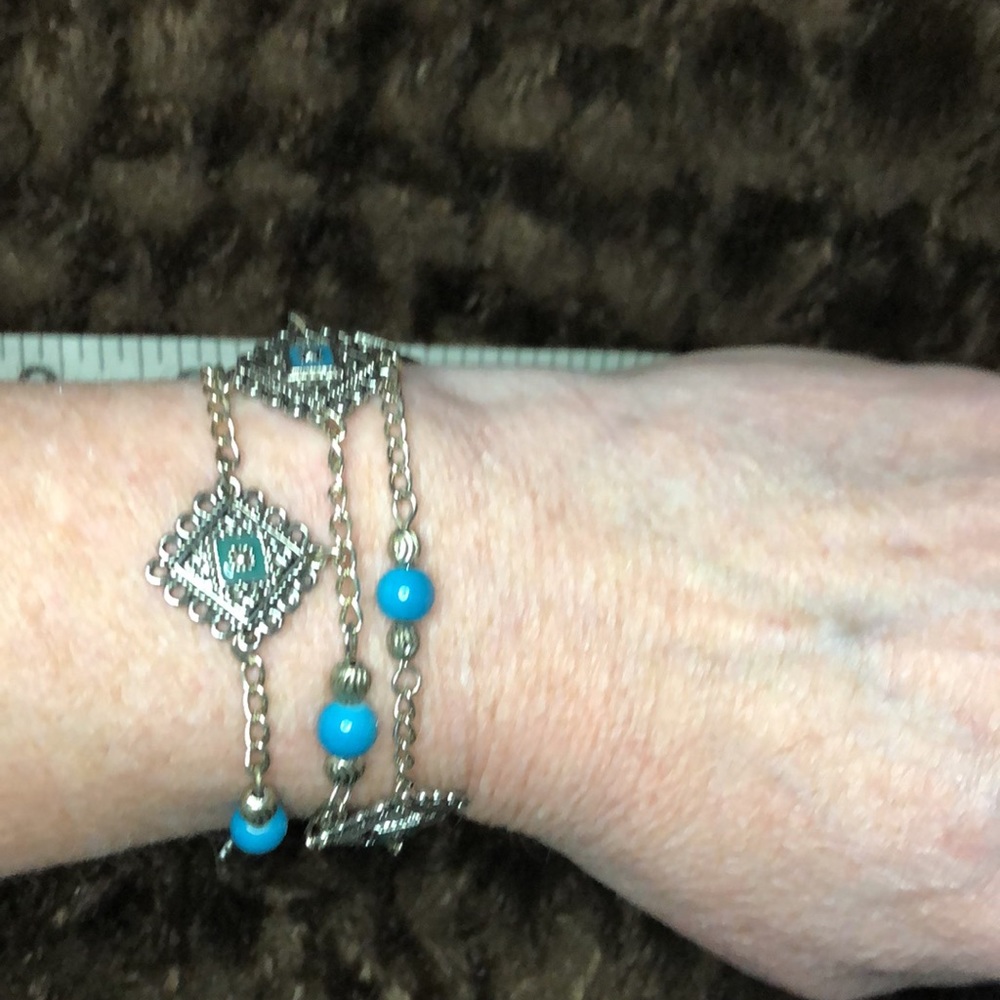 3/$25 Silver and Blue Tribal Charm Bracelet